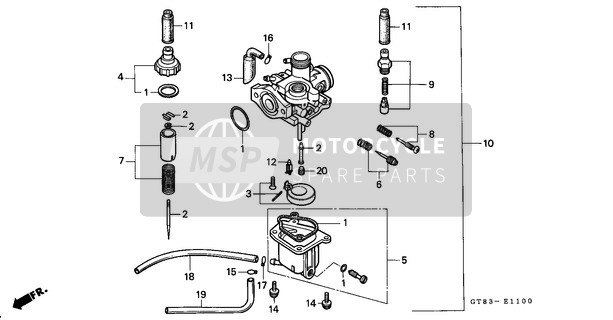 Honda PK50SM 1990 Carburador para un 1990 Honda PK50SM